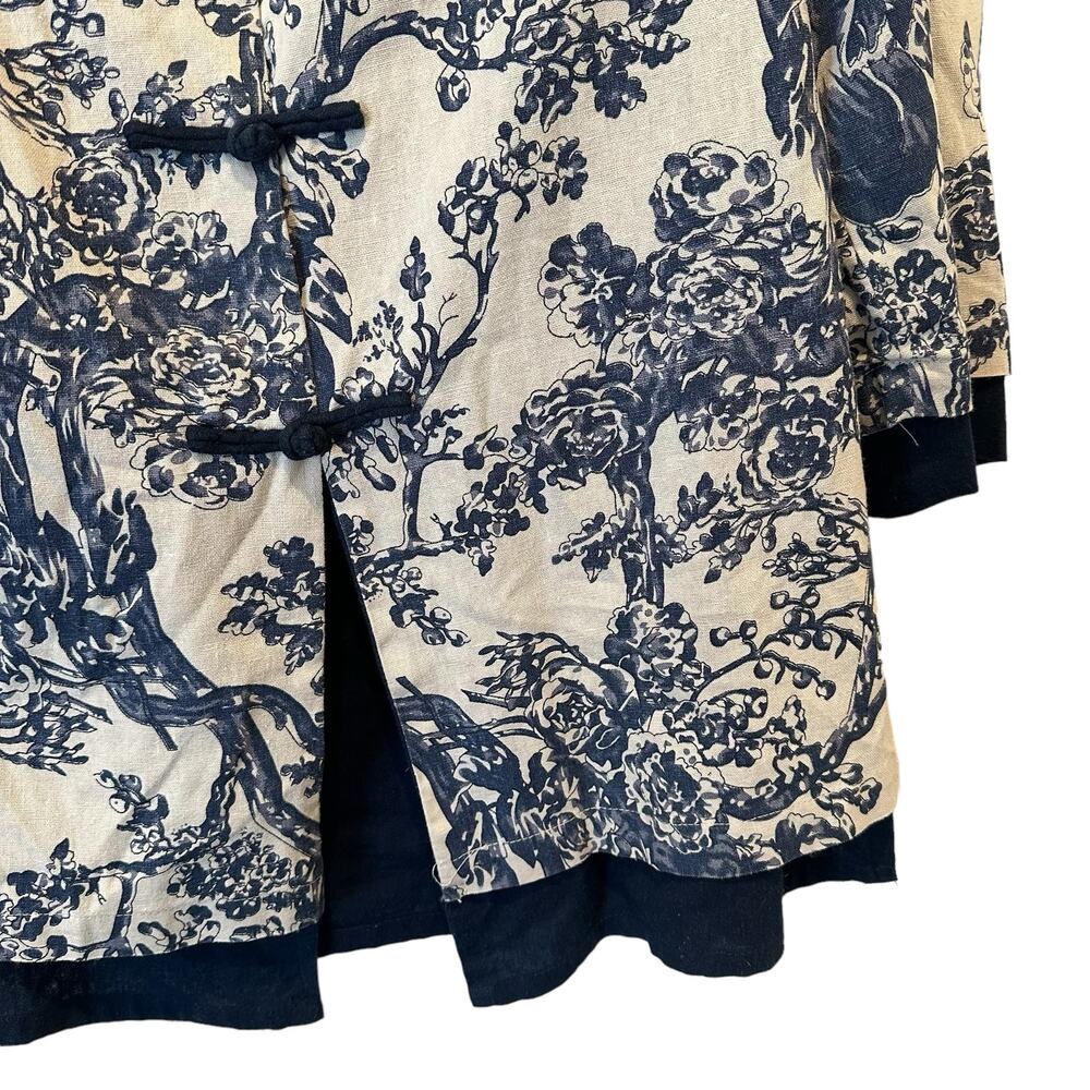 SOFT SURROUNDINGS COTTON/LINEN BLEND MANDARIN COLLAR KIMONO TUNIC NAVY Medium - Picture 6 of 10